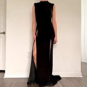NWT Ieena for Mac Duggal Black High Slit Evening Gown